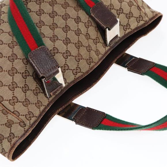 GUCCI GG Canvas Web Sherry Line Tote Bag Beige Green Red 145758 Auth 93992 - Picture 6 of 16